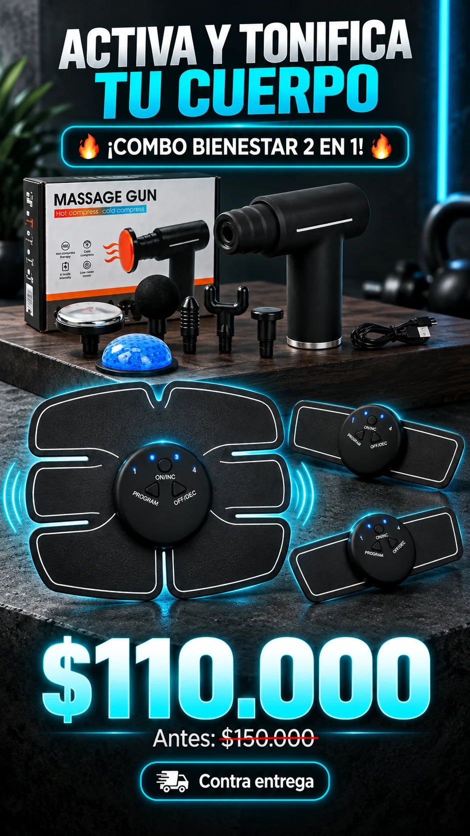 Estimulador muscular + Pistola de masaje